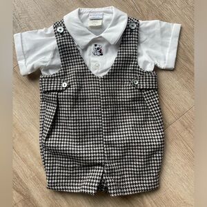 VTG NWT Imp Originals Set Houndstooth Overalls Collared Shirt